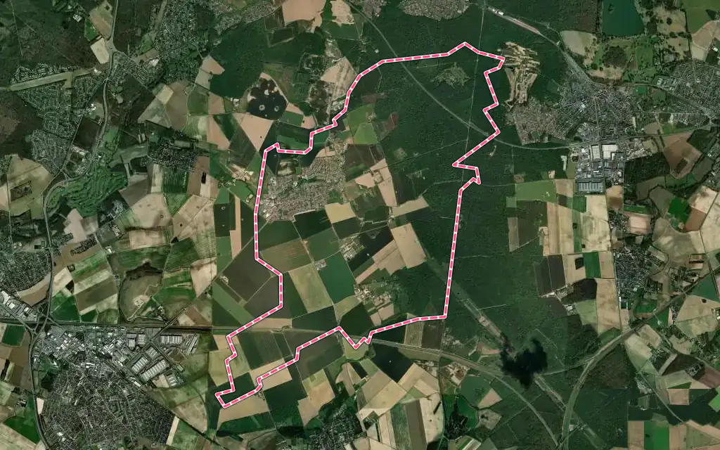 Vue satellite de Chevry-Cossigny avec ses contours administratifs