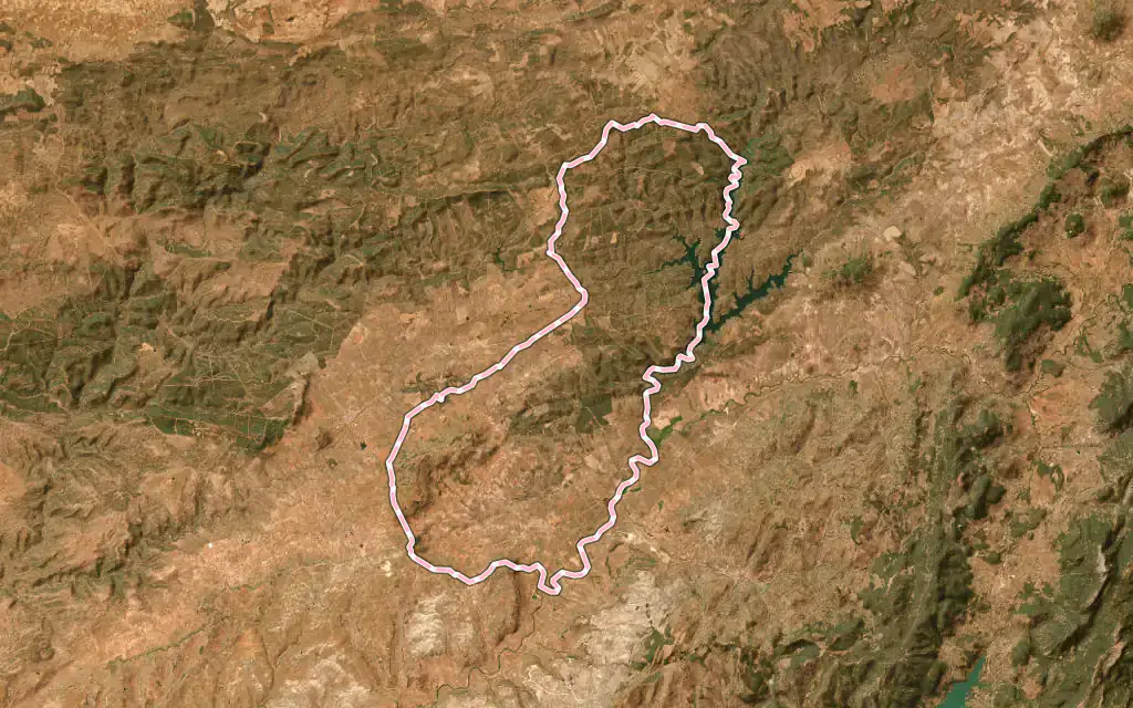 Vista satélite de Chiclana de Segura con su contorno administrativo