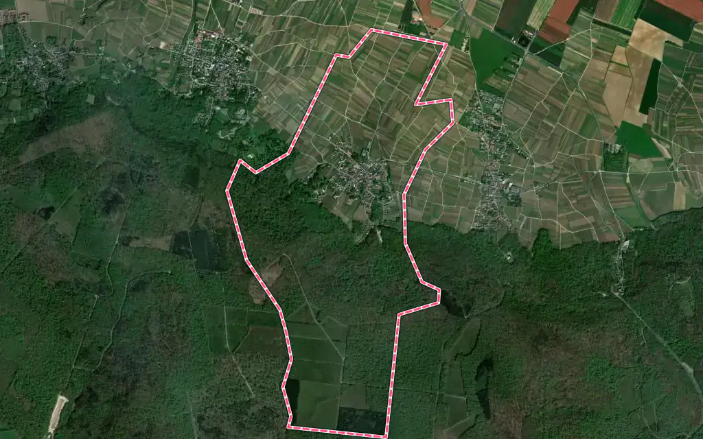 Vue satellite de Chigny-les-Roses avec ses contours administratifs