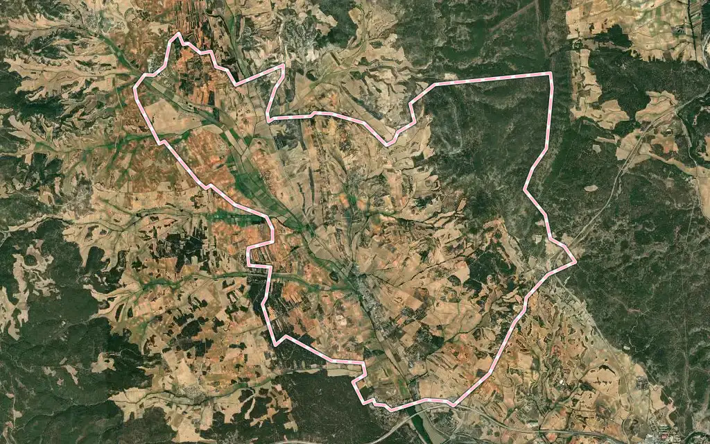 Vista satélite de Chillarón de Cuenca con su contorno administrativo