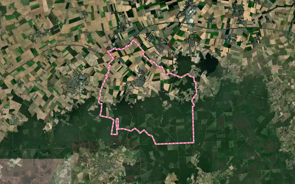 Vue satellite de Chilleurs-aux-Bois avec ses contours administratifs