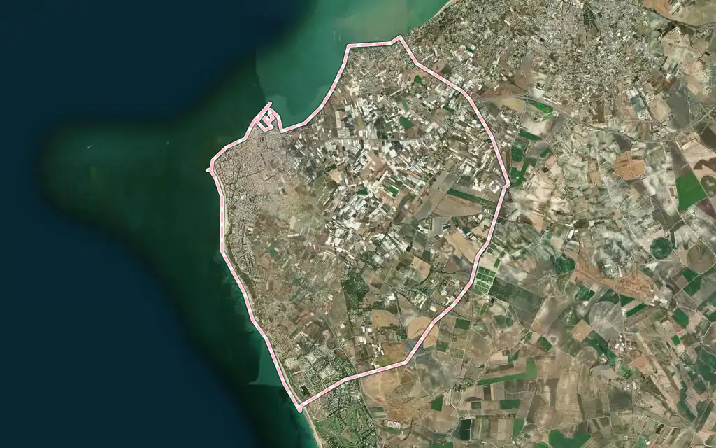 Vista satélite de chipiona con su contorno administrativo