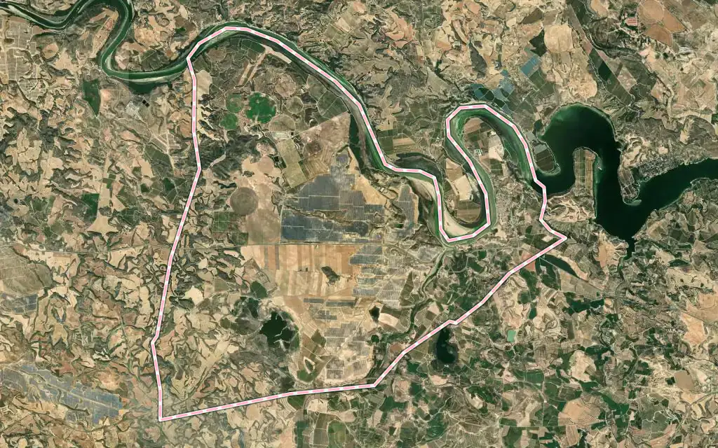 Vista satélite de Chiprana con su contorno administrativo