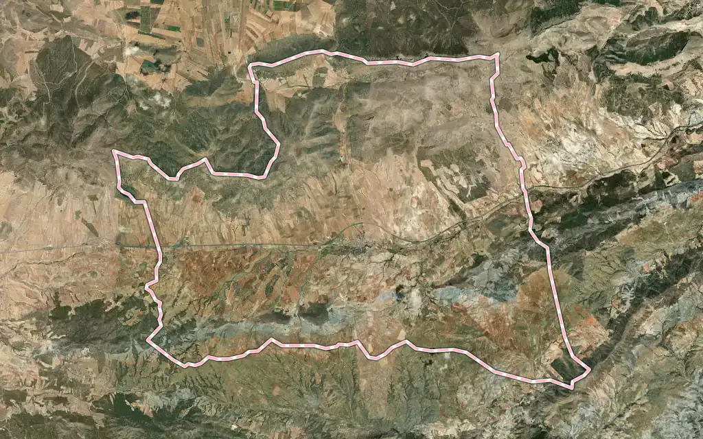 Vista satélite de Chirivel con su contorno administrativo