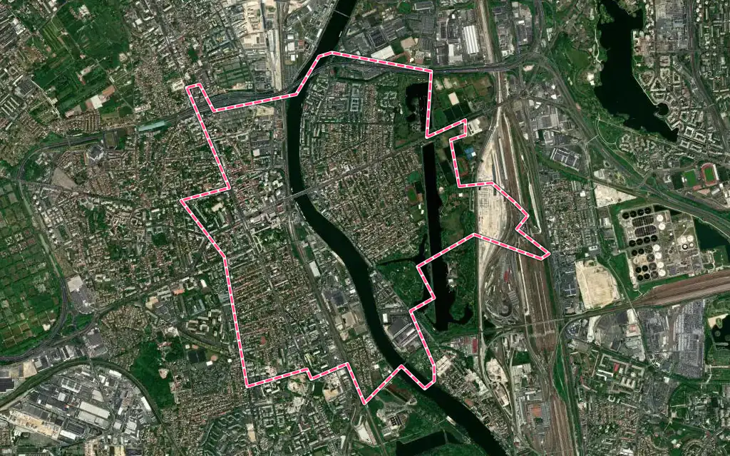 Vue satellite de Choisy-le-Roi avec ses contours administratifs
