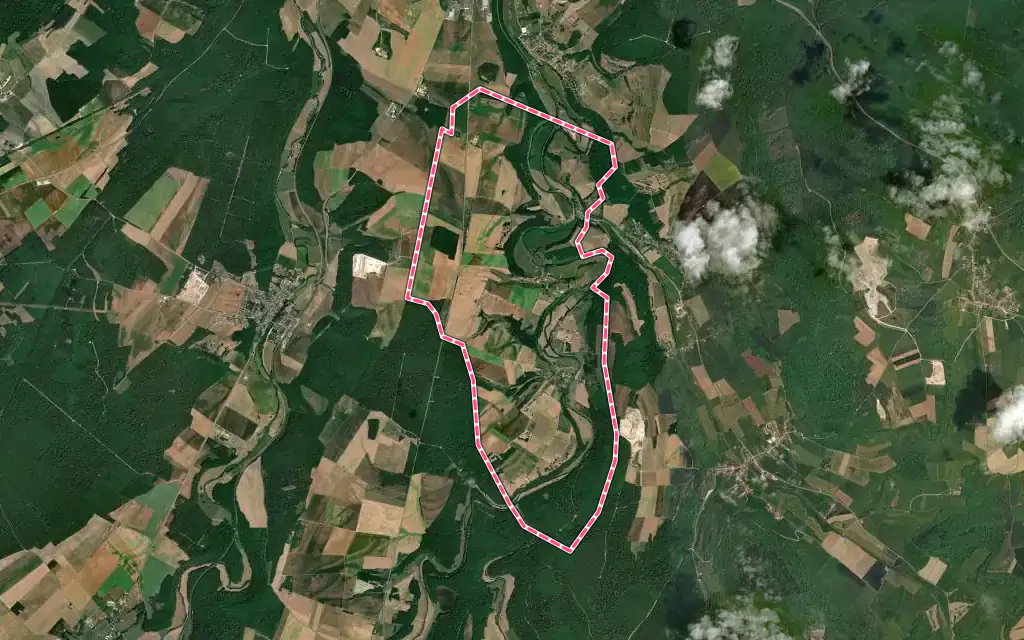 Vue satellite de Circourt-sur-Mouzon avec ses contours administratifs