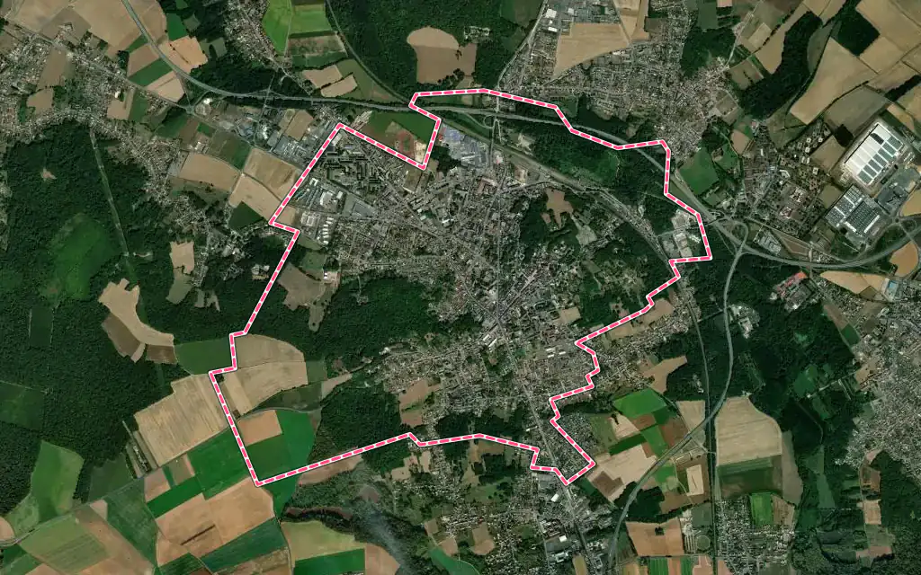 Vue satellite de Clermont avec ses contours administratifs