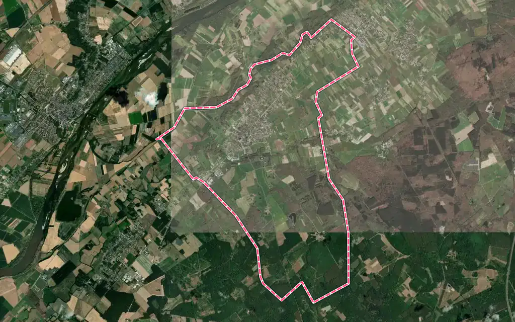 Vue satellite de Cléry-Saint-André avec ses contours administratifs