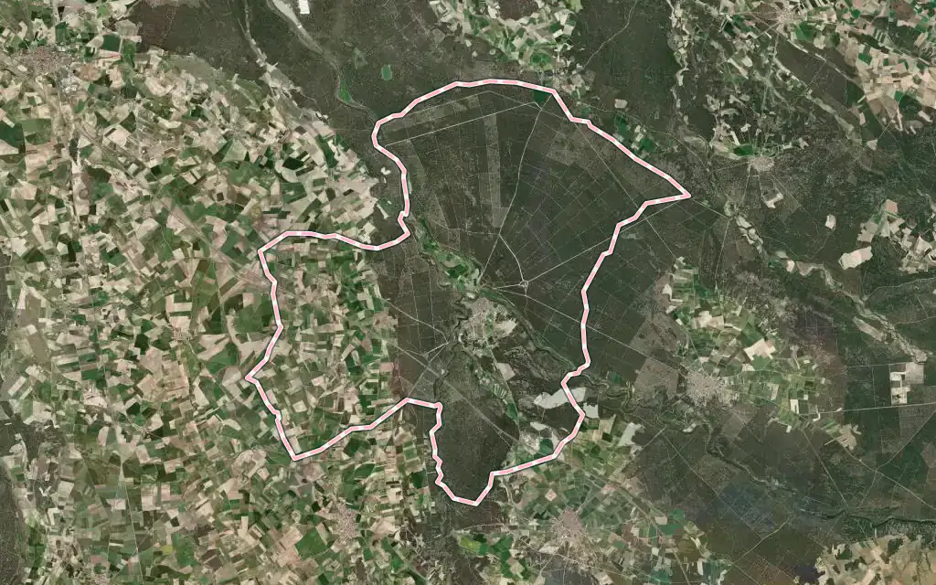 Vista satélite de Coca con su contorno administrativo