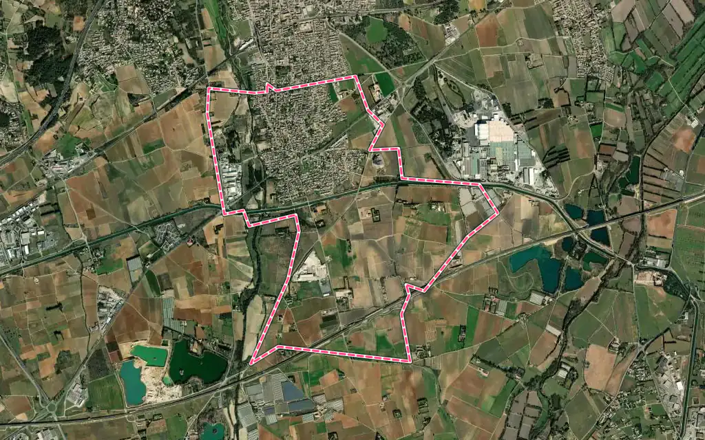 Vue satellite de Codognan avec ses contours administratifs