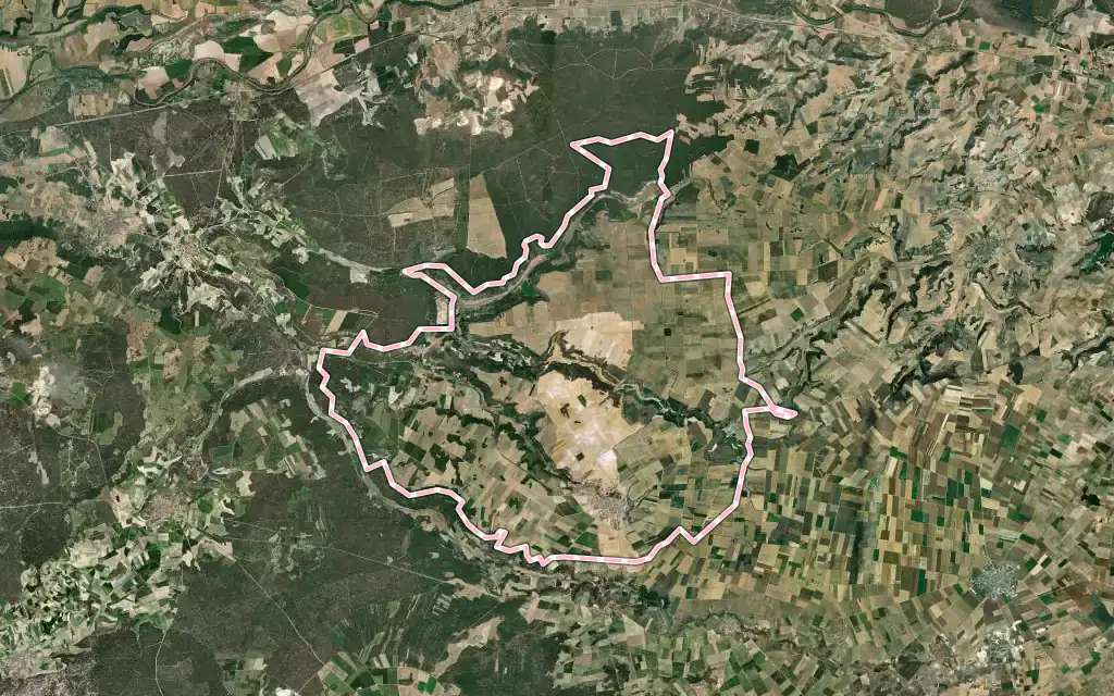 Vista satélite de Cogeces del Monte con su contorno administrativo