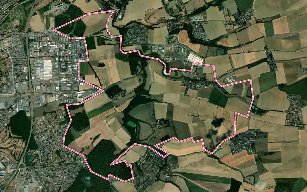 Vue satellite de Coincy avec ses contours administratifs