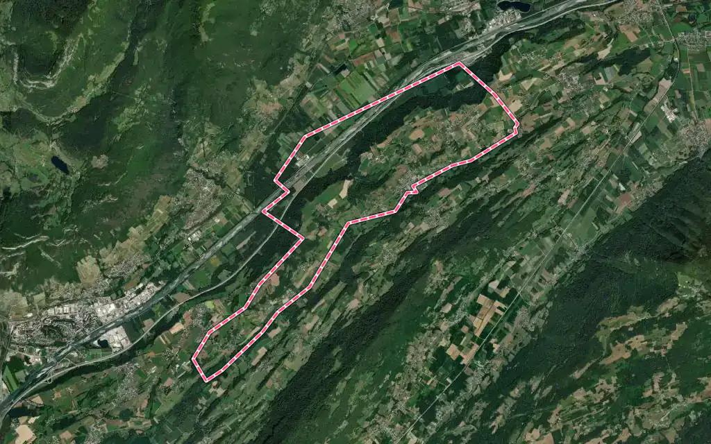 Vue satellite de Coise-Saint-Jean-Pied-Gauthier avec ses contours administratifs