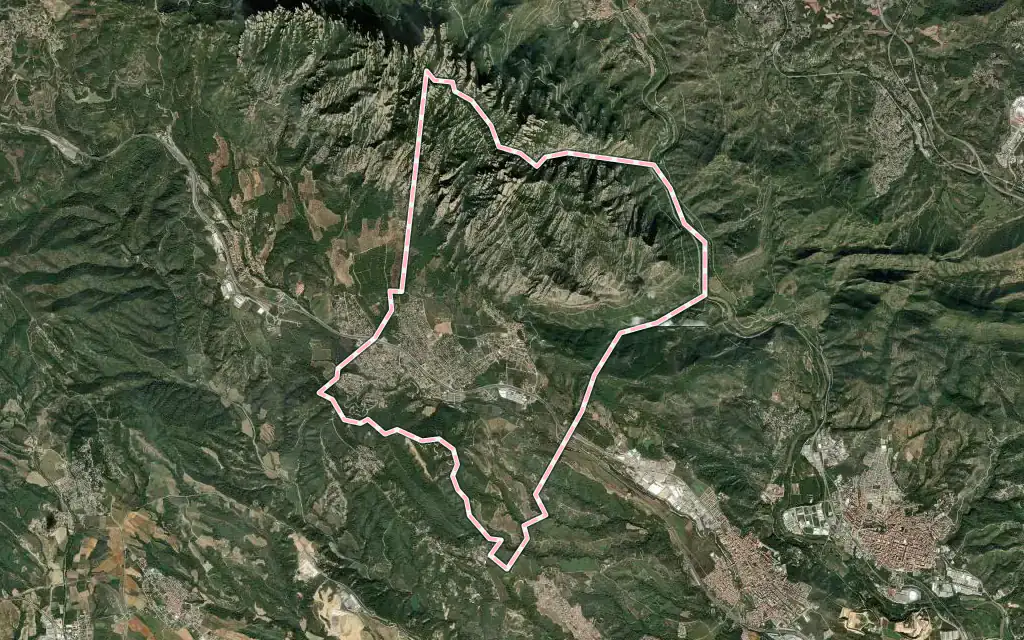 Vista satélite de Collbató con su contorno administrativo