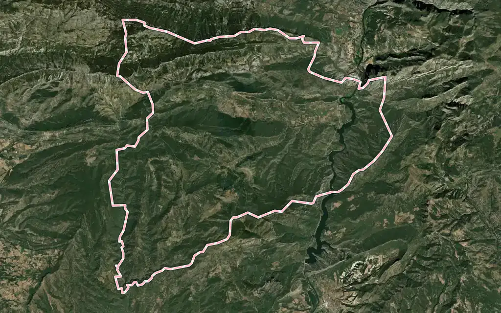 Vista satélite de Coll de Nargó con su contorno administrativo