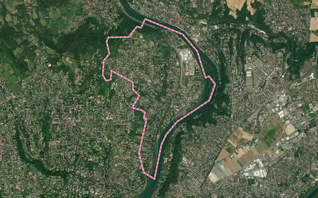Vue satellite de Collonges-au-Mont-d'Or avec ses contours administratifs