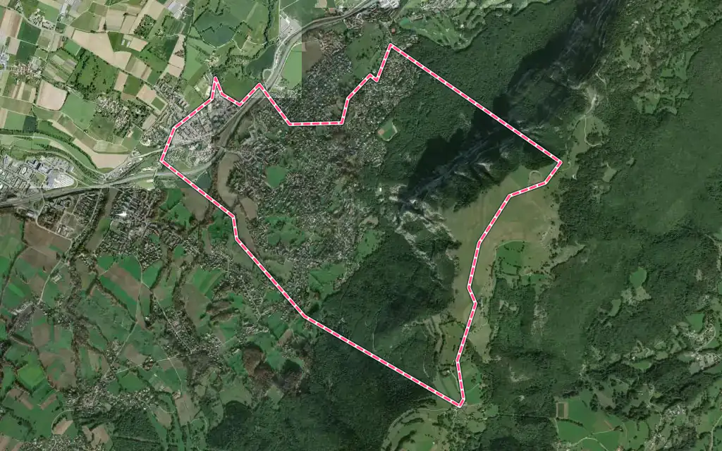 Vue satellite de Collonges-sous-Salève avec ses contours administratifs
