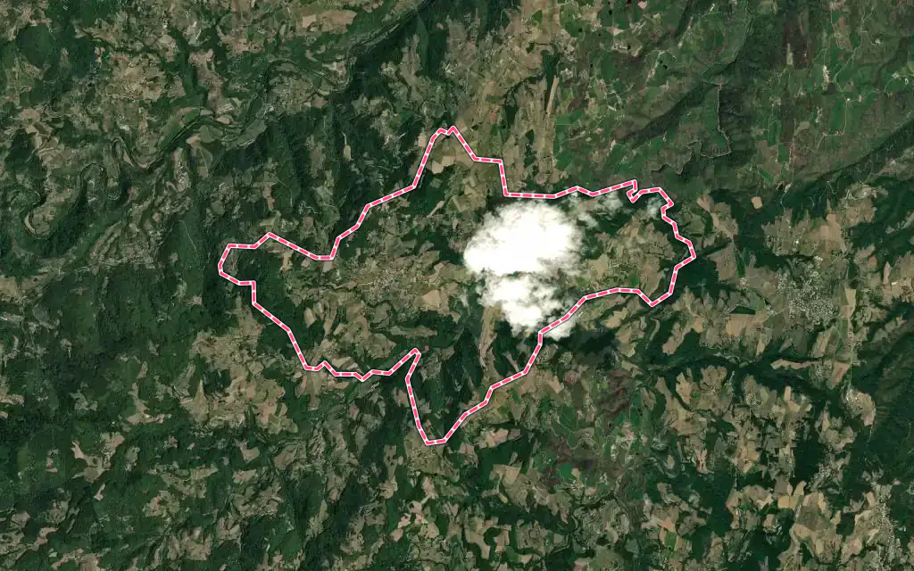 Vue satellite de Colombier-le-Jeune avec ses contours administratifs