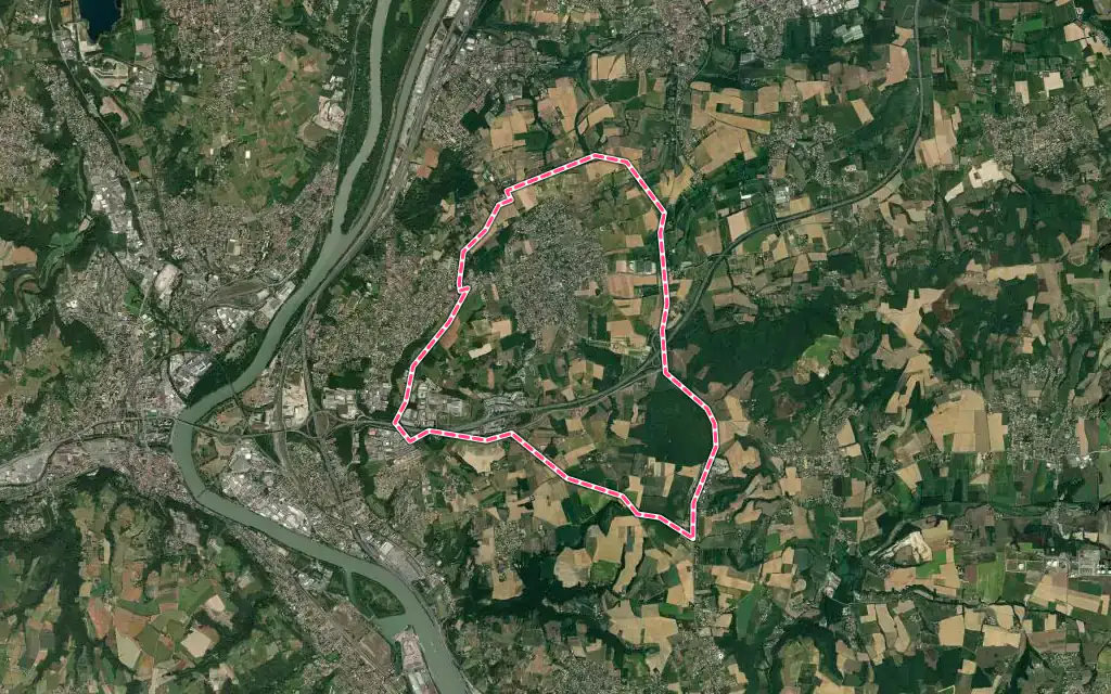 Vue satellite de Communay avec ses contours administratifs