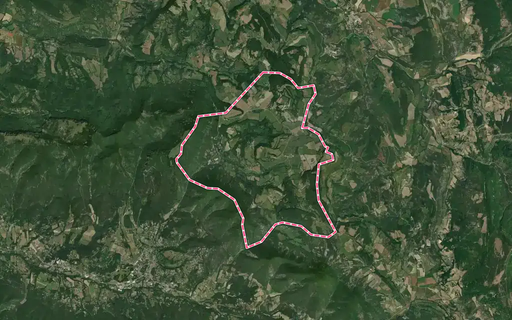 Vue satellite de Comps avec ses contours administratifs