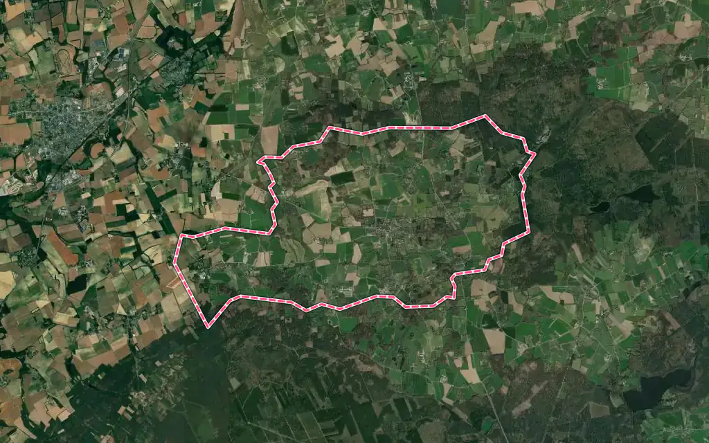 Vue satellite de Concoret avec ses contours administratifs