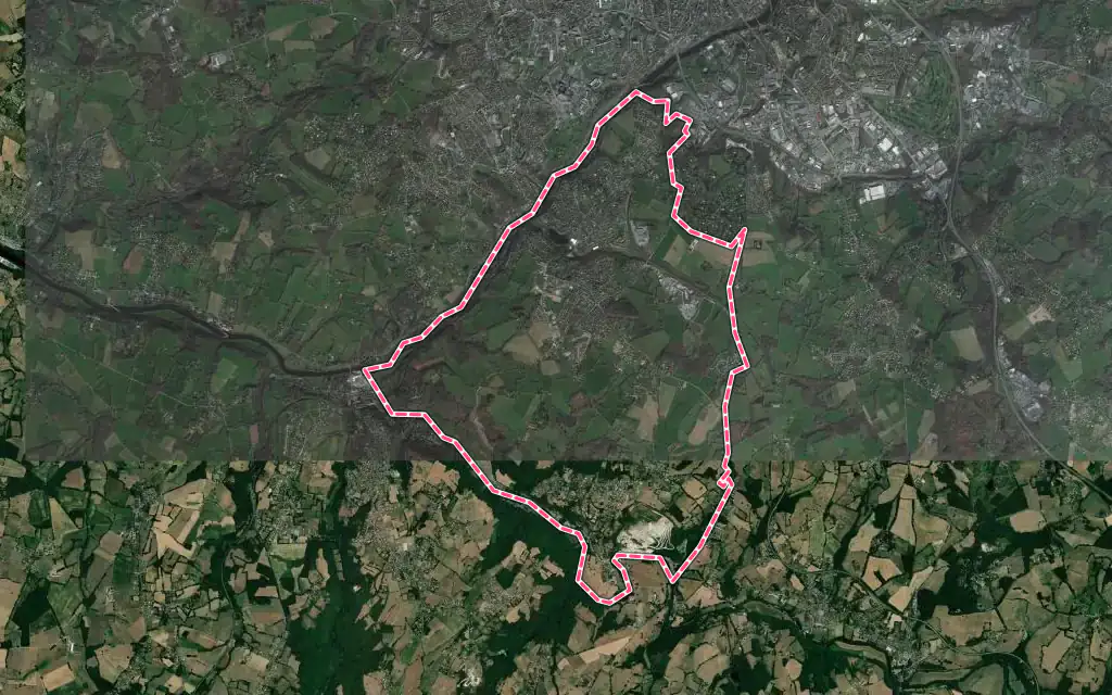 Vue satellite de Condat-sur-Vienne avec ses contours administratifs