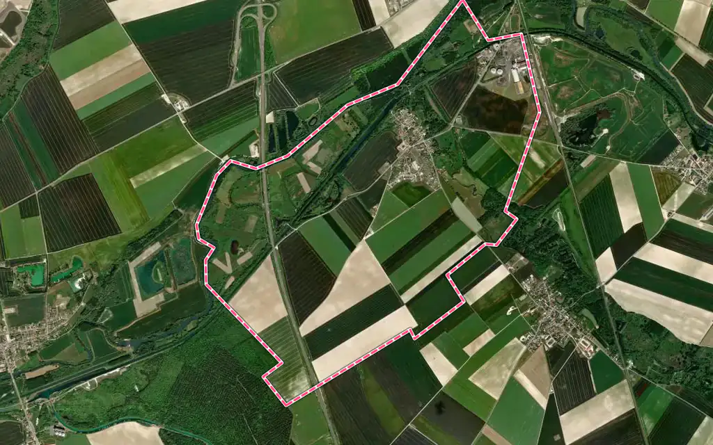Vue satellite de Condé-sur-Suippe avec ses contours administratifs