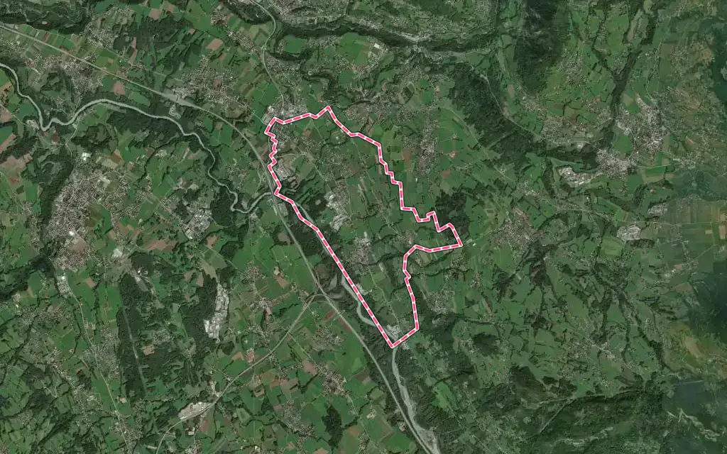 Vue satellite de Contamine-sur-Arve avec ses contours administratifs
