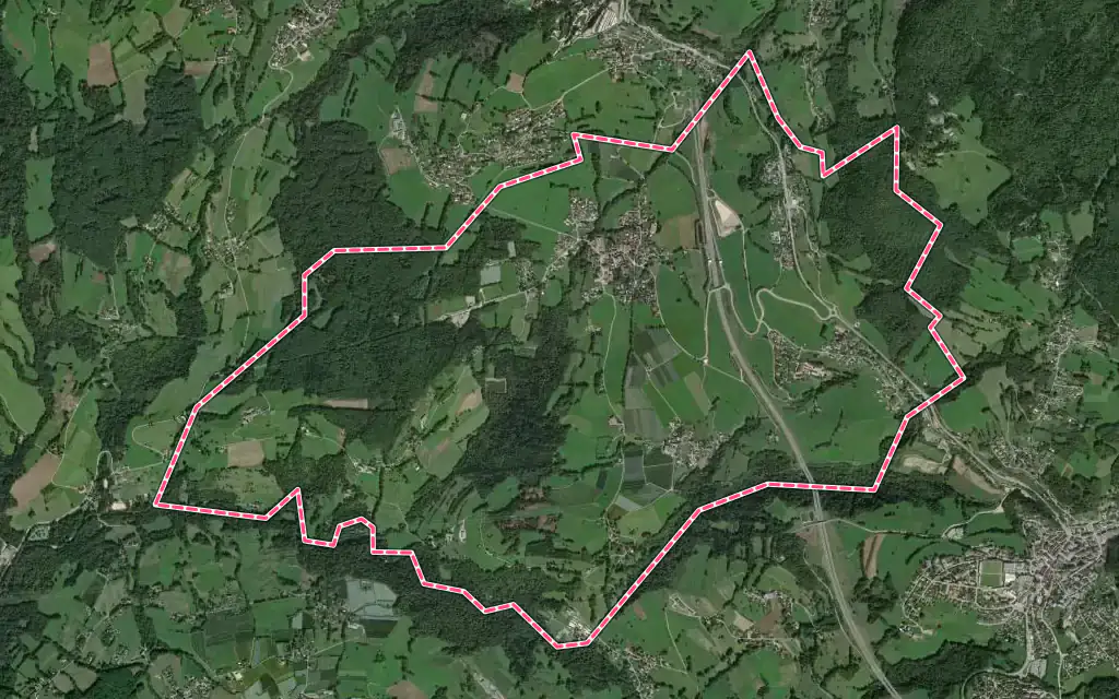 Vue satellite de Copponex avec ses contours administratifs