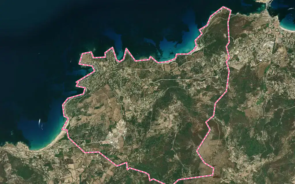 Vue satellite de Corbara avec ses contours administratifs
