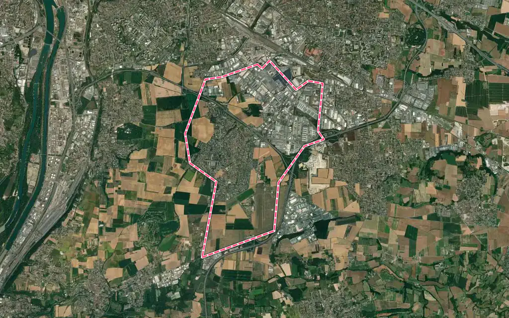 Vue satellite de Corbas avec ses contours administratifs