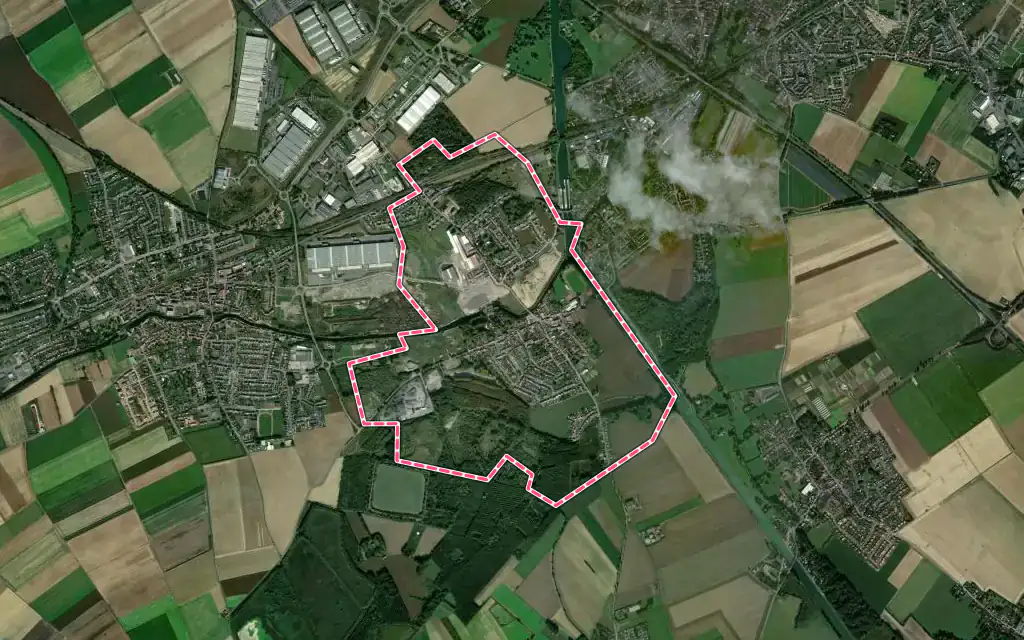 Vue satellite de Corbehem avec ses contours administratifs