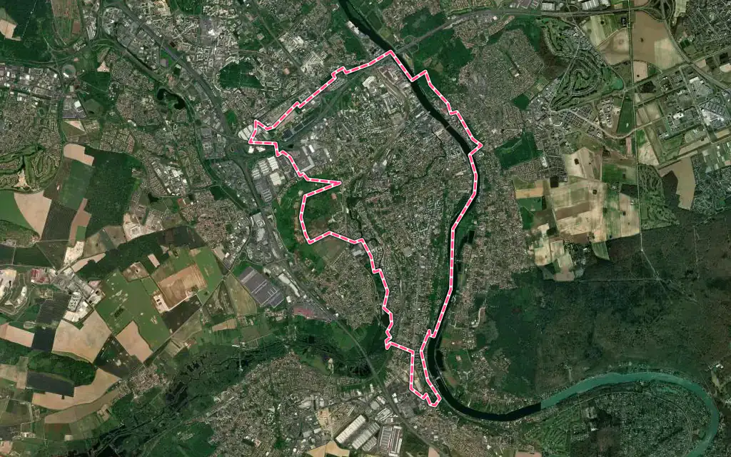 Vue satellite de Corbeil-Essonnes avec ses contours administratifs