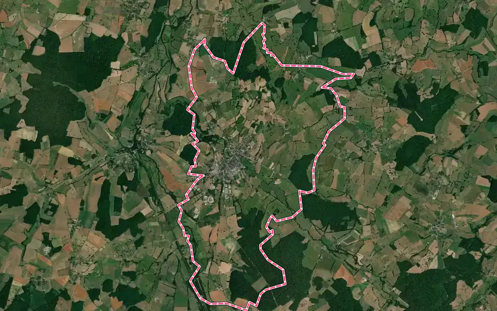 Vue satellite de Corbigny avec ses contours administratifs