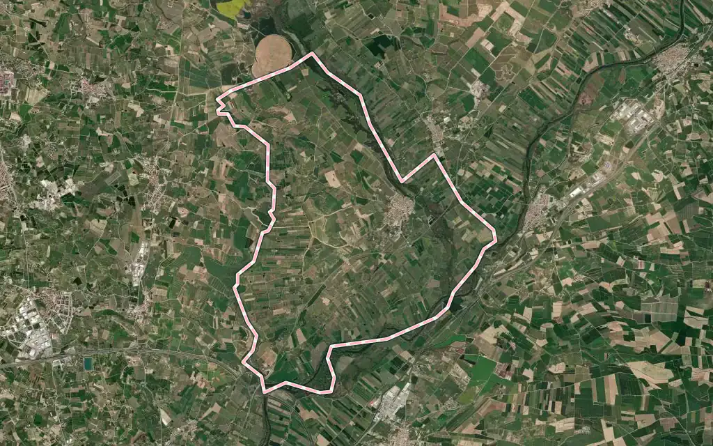Vista satélite de Corbins con su contorno administrativo
