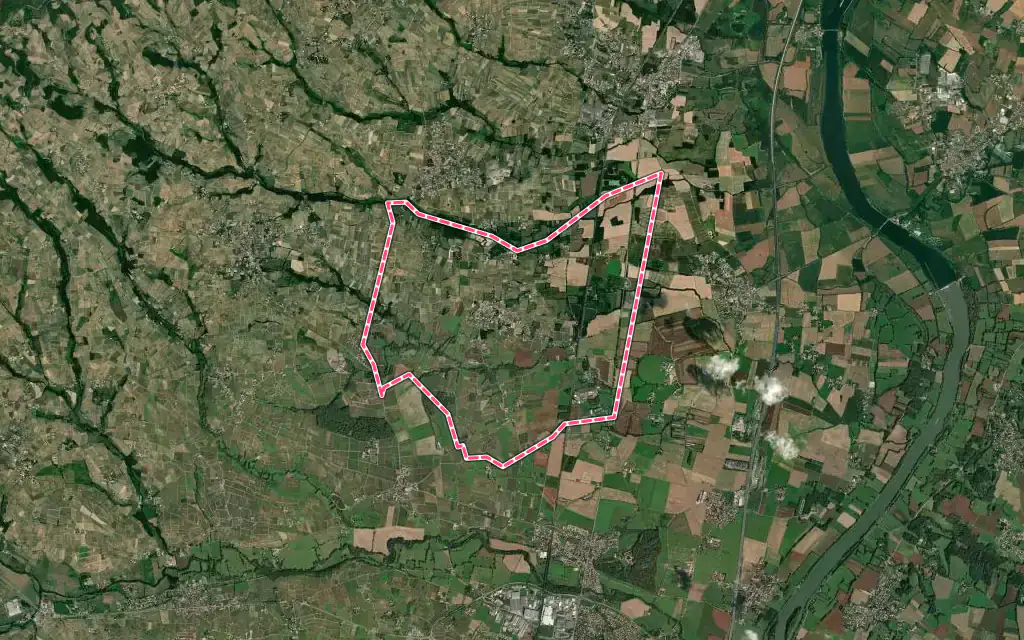 Vue satellite de Corcelles-en-Beaujolais avec ses contours administratifs