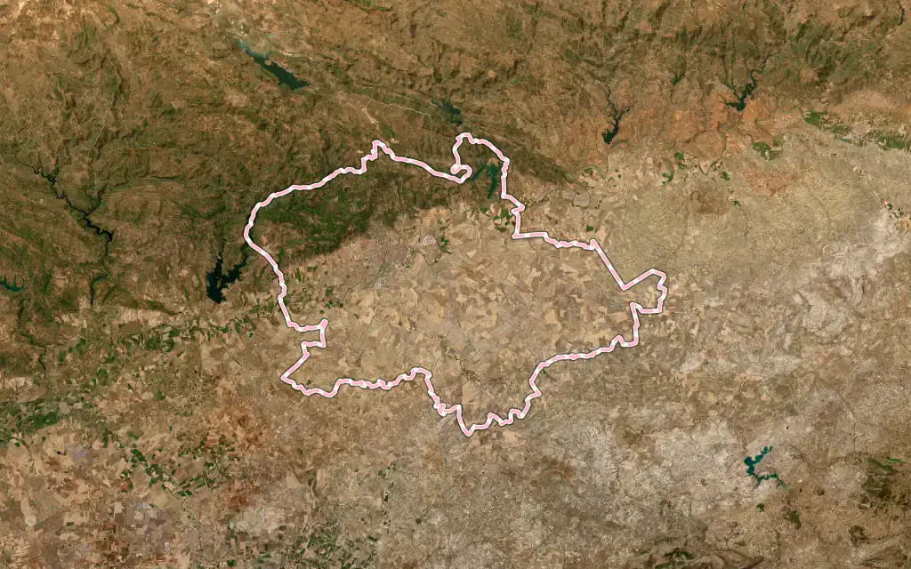 Vista satélite de Córdoba con su contorno administrativo