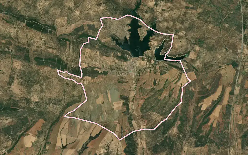 Vista satélite de Cordobilla de Lácara con su contorno administrativo