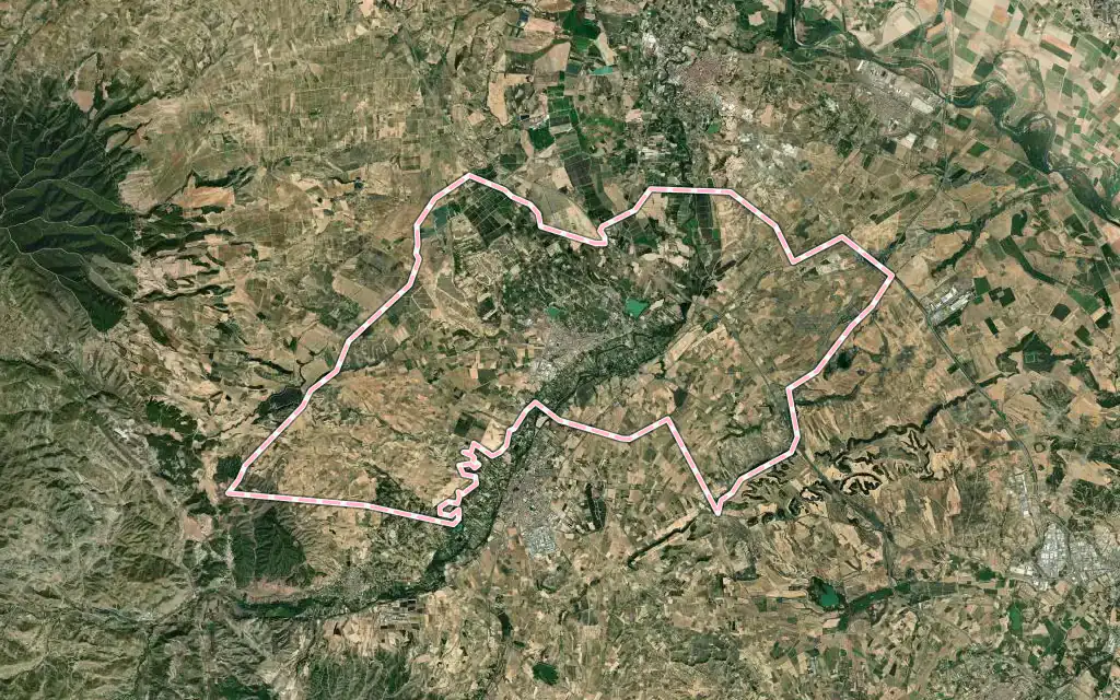 Vista satélite de Corella con su contorno administrativo