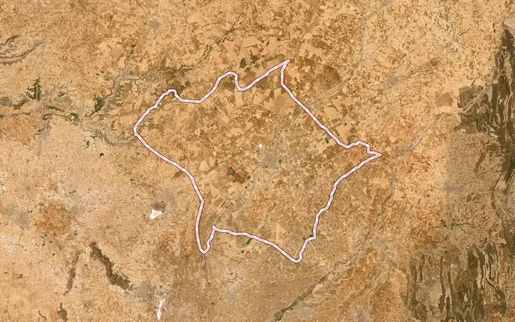 Vista satélite de Corral de Almaguer con su contorno administrativo