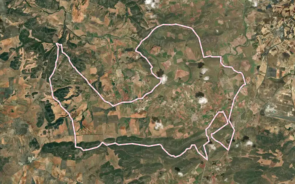 Vista satélite de Corral de Calatrava con su contorno administrativo
