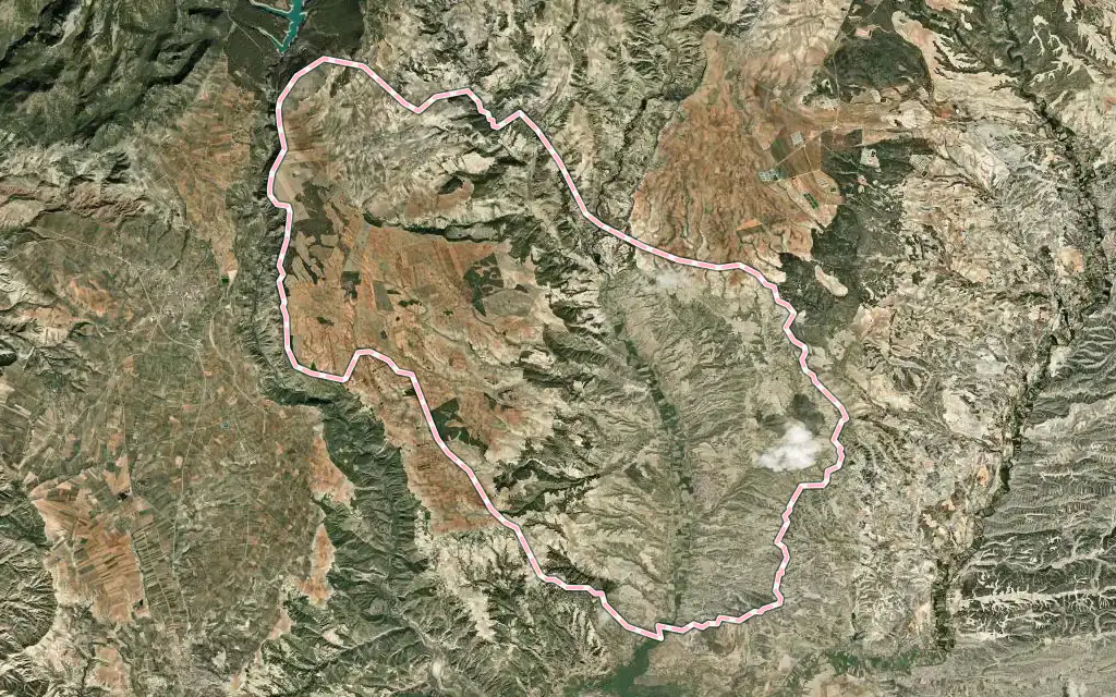 Vista satélite de Cortes de Baza con su contorno administrativo