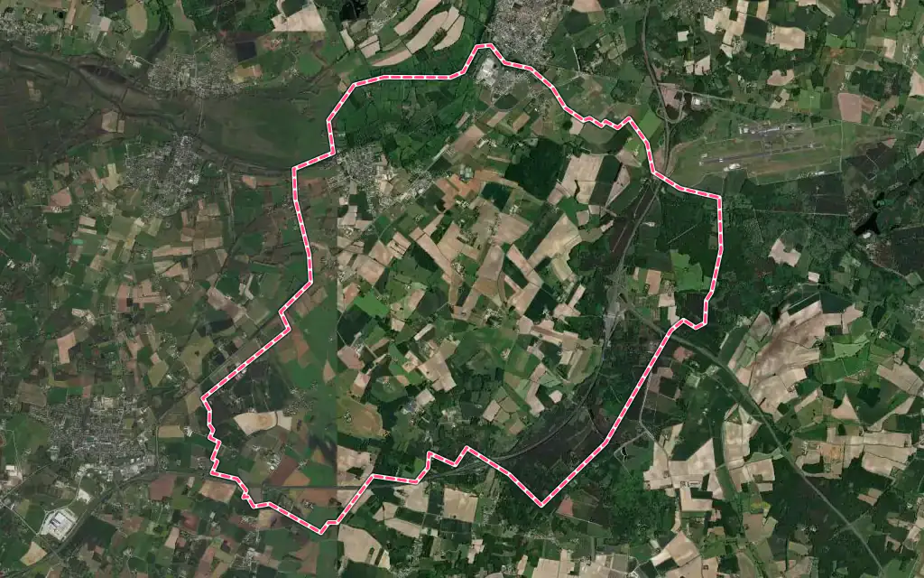 Vue satellite de Corzé avec ses contours administratifs