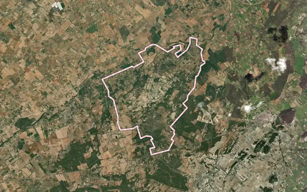Vista satélite de Costitx con su contorno administrativo