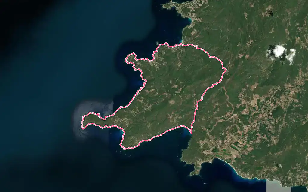Vue satellite de Coti-Chiavari avec ses contours administratifs