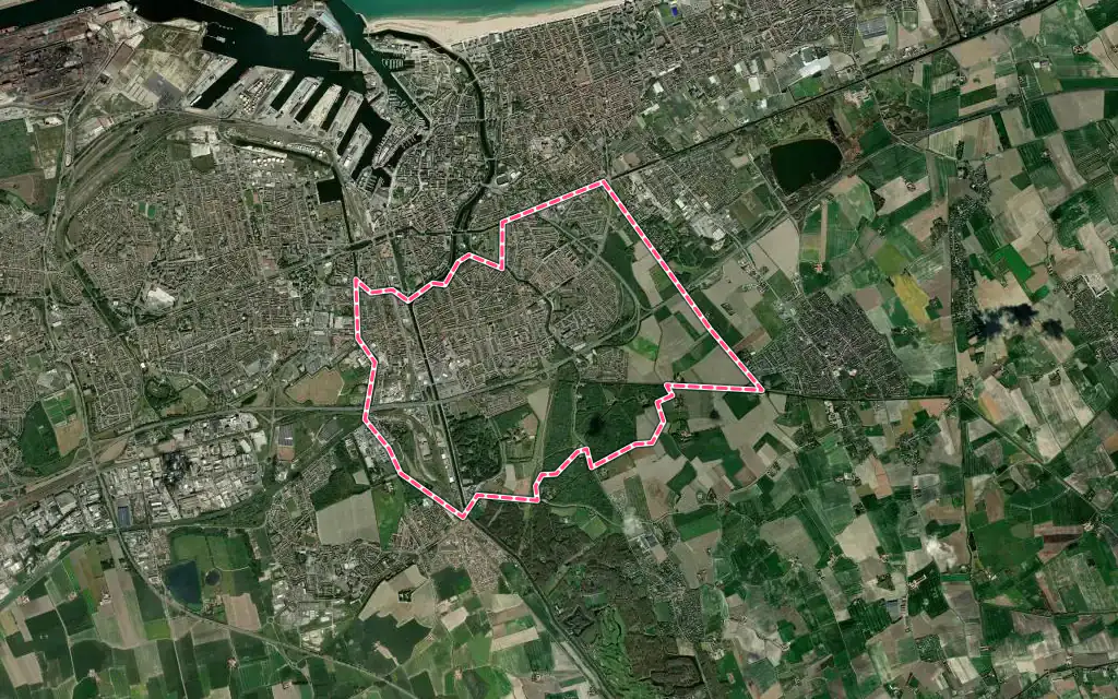 Vue satellite de Coudekerque-Branche avec ses contours administratifs