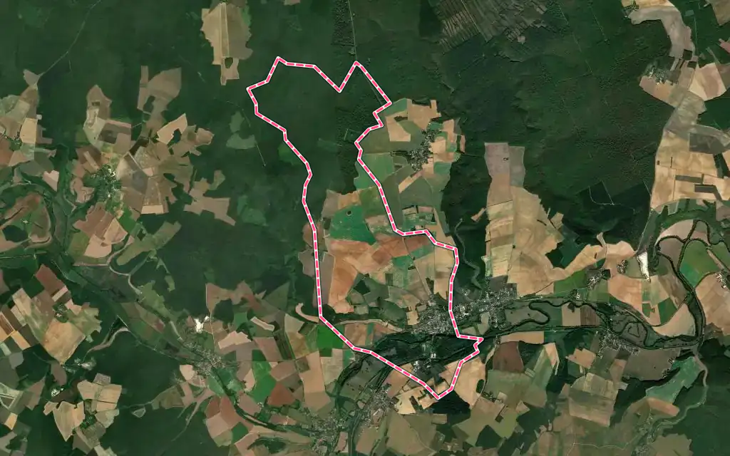 Vue satellite de Coulanges-sur-Yonne avec ses contours administratifs