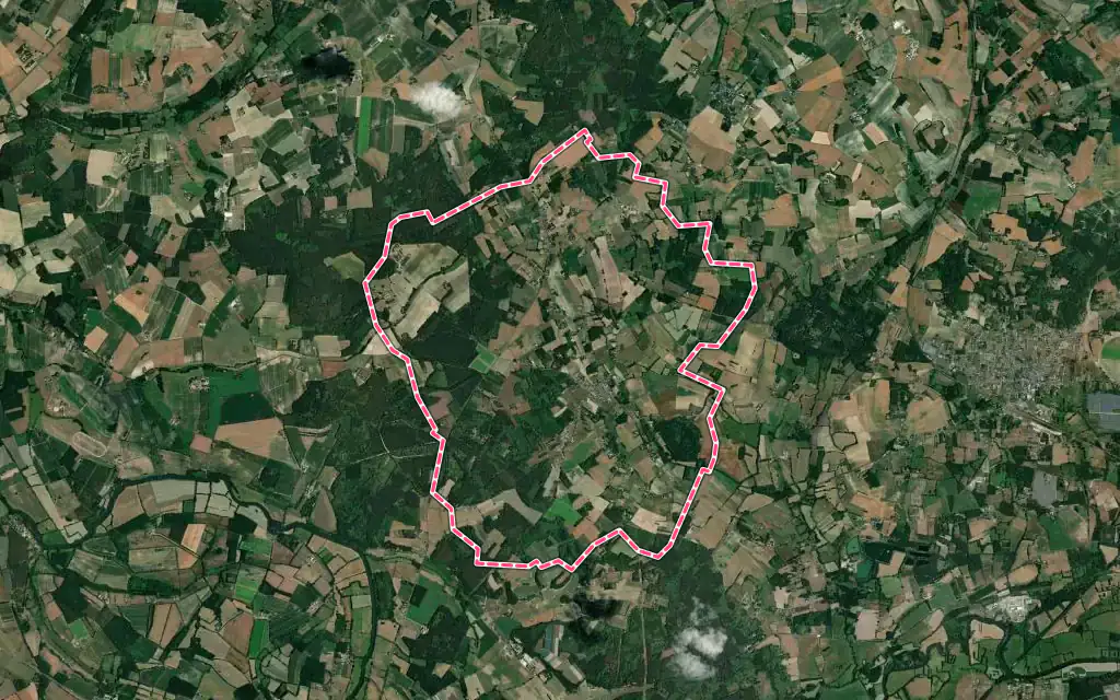 Vue satellite de Coulongé avec ses contours administratifs
