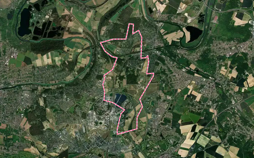 Vue satellite de Coupvray avec ses contours administratifs