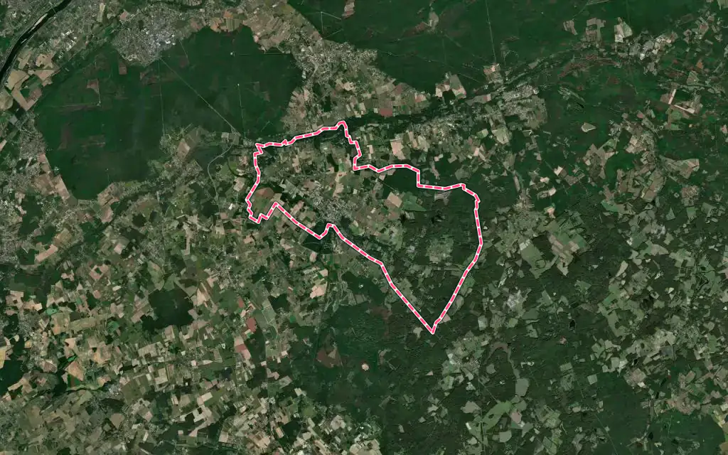 Vue satellite de Cour-Cheverny avec ses contours administratifs